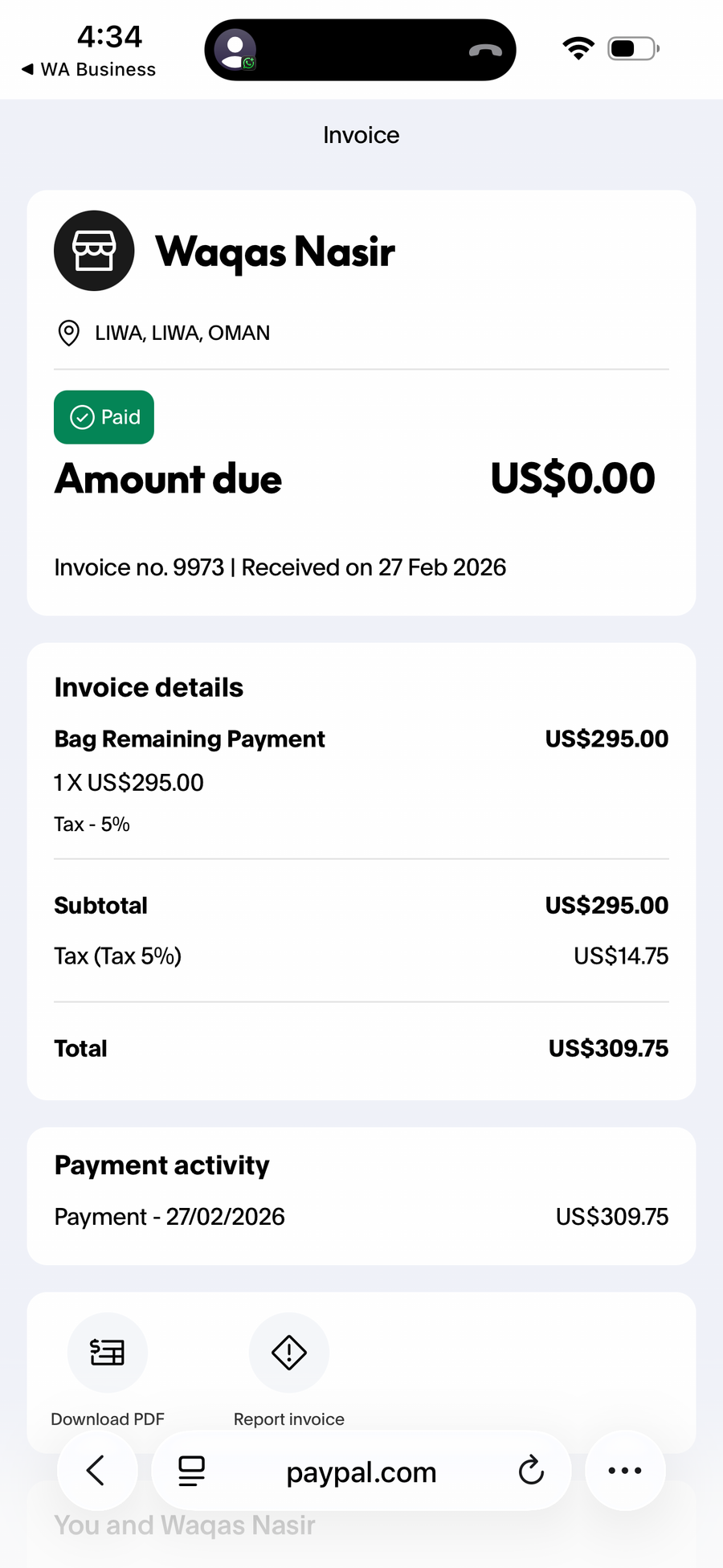 Payment proof screenshot