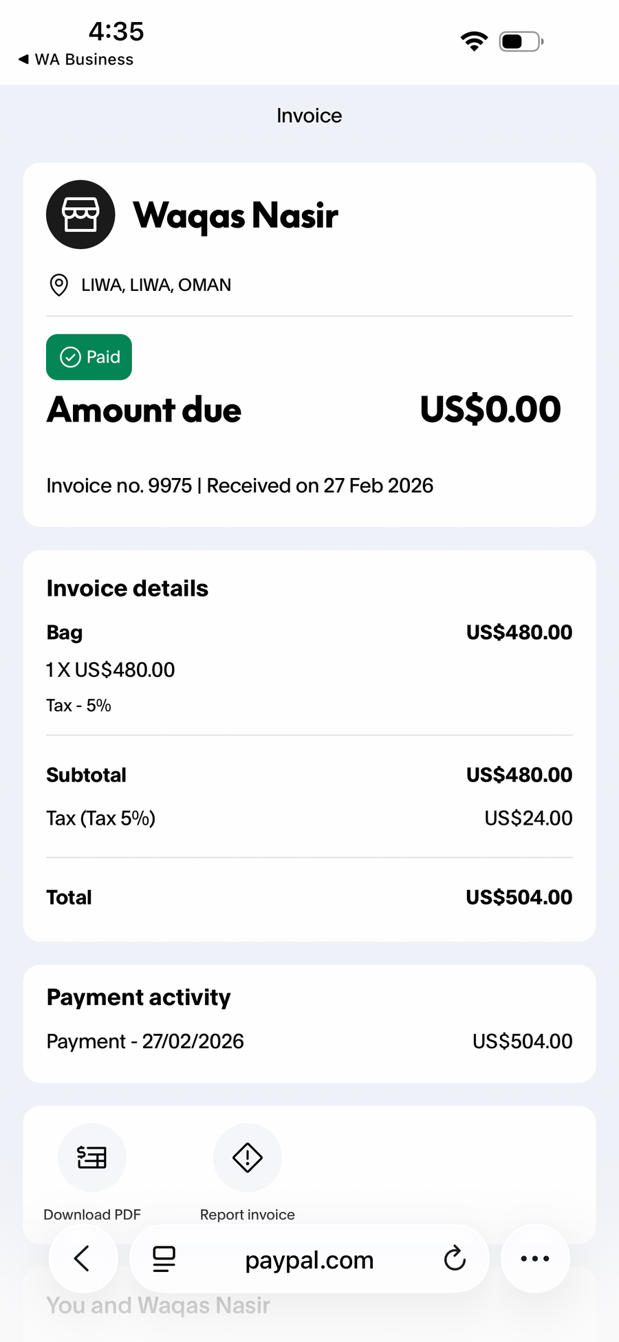 Payment proof screenshot
