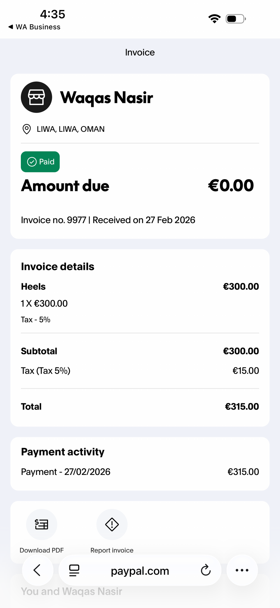 Payment proof screenshot