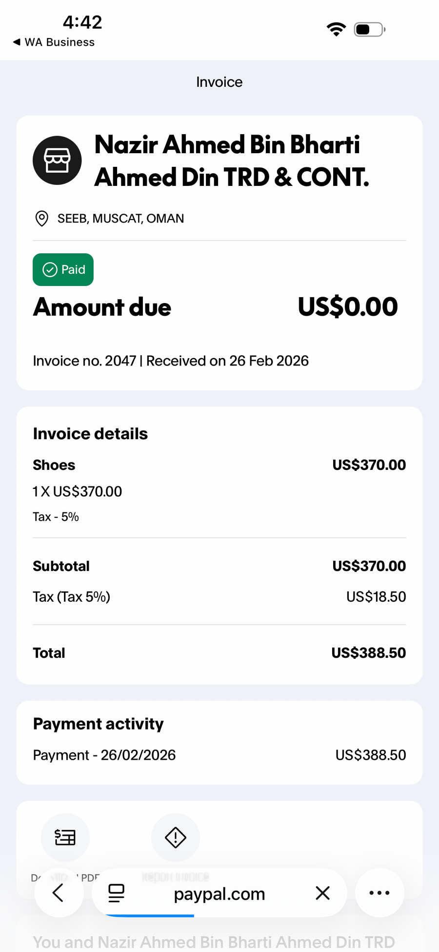 Payment proof screenshot