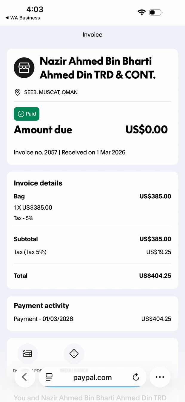 Payment proof screenshot