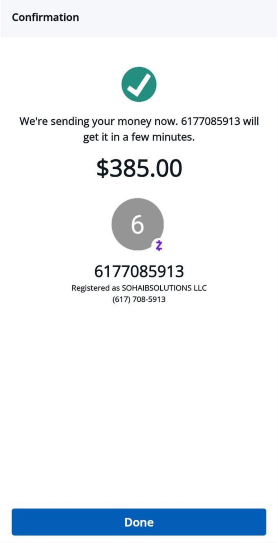 Payment proof screenshot