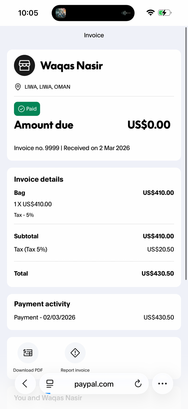 Payment proof screenshot