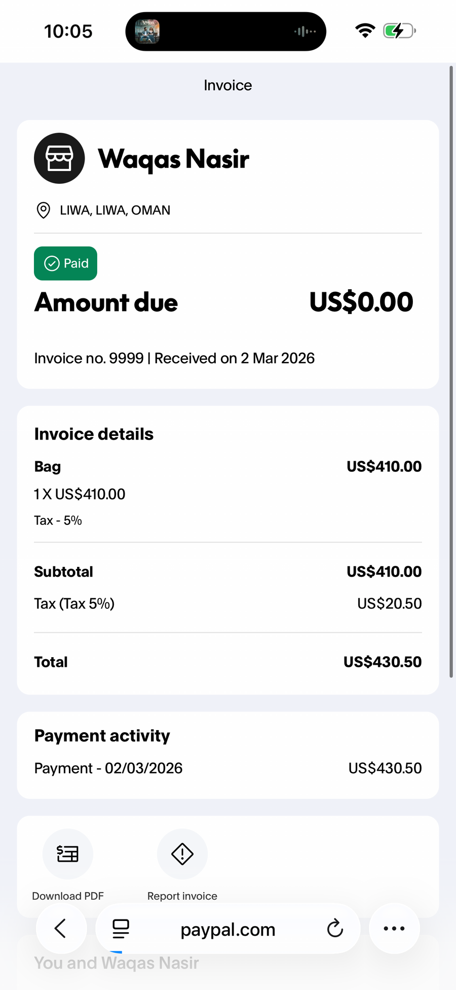 Payment proof screenshot