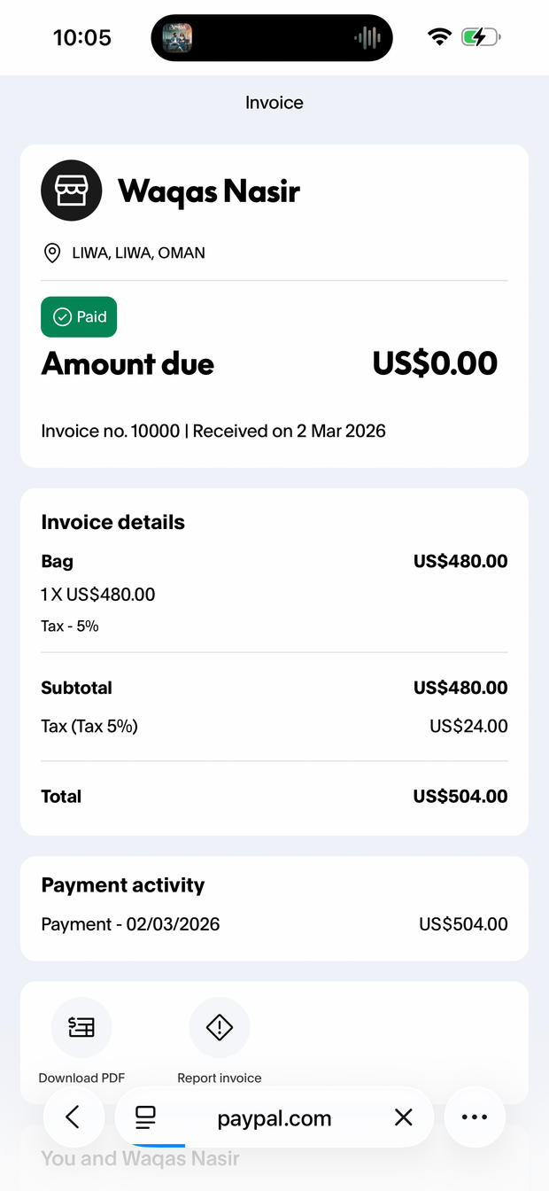 Payment proof screenshot