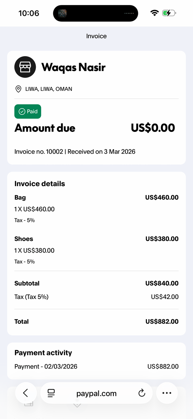 Payment proof screenshot