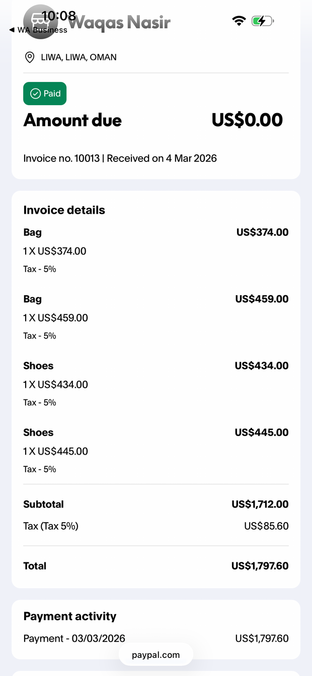 Payment proof screenshot
