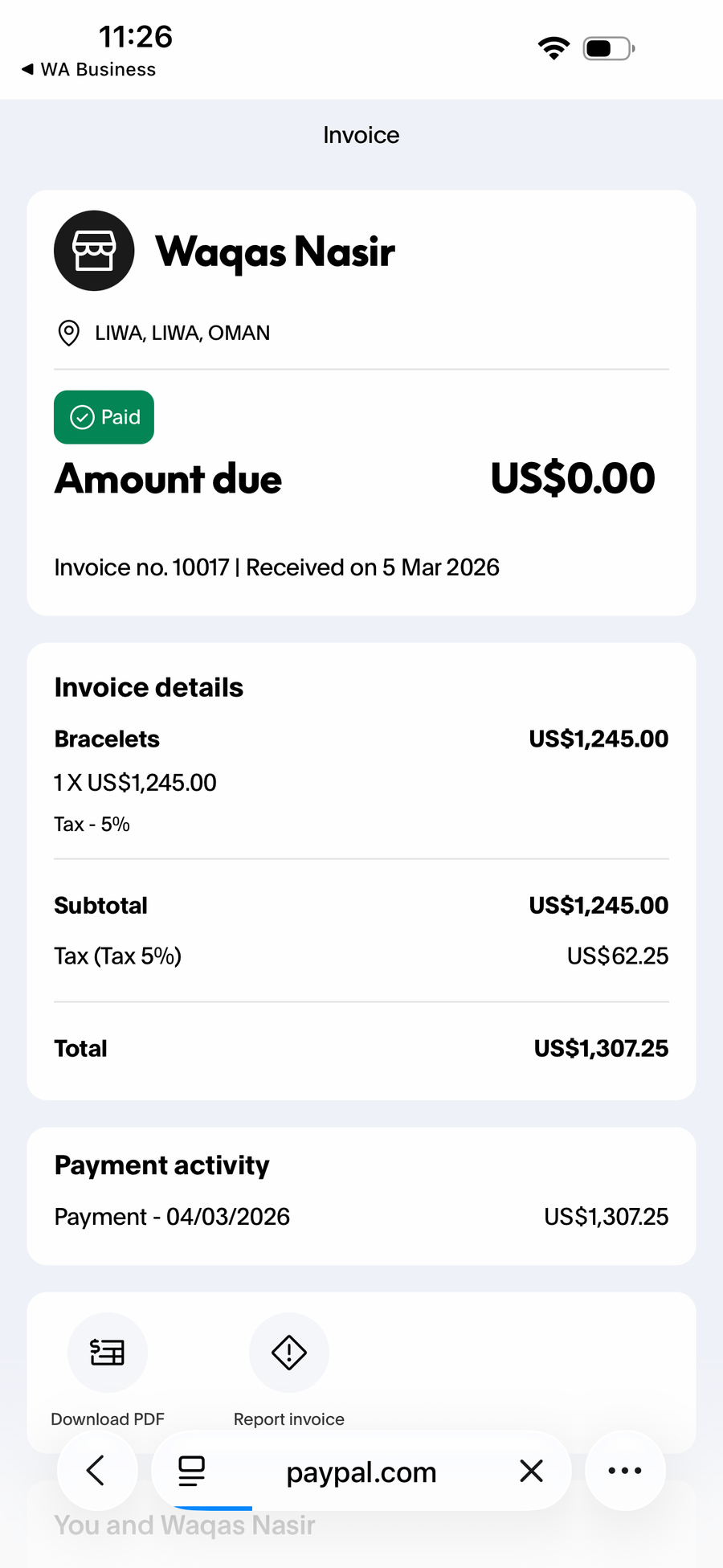 Payment proof screenshot