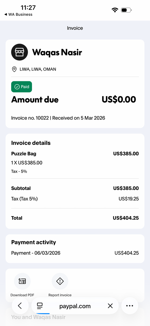 Payment proof screenshot
