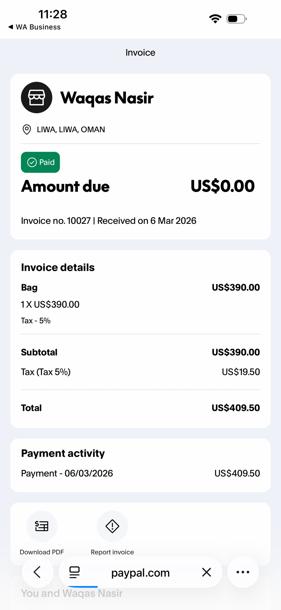 Payment proof screenshot