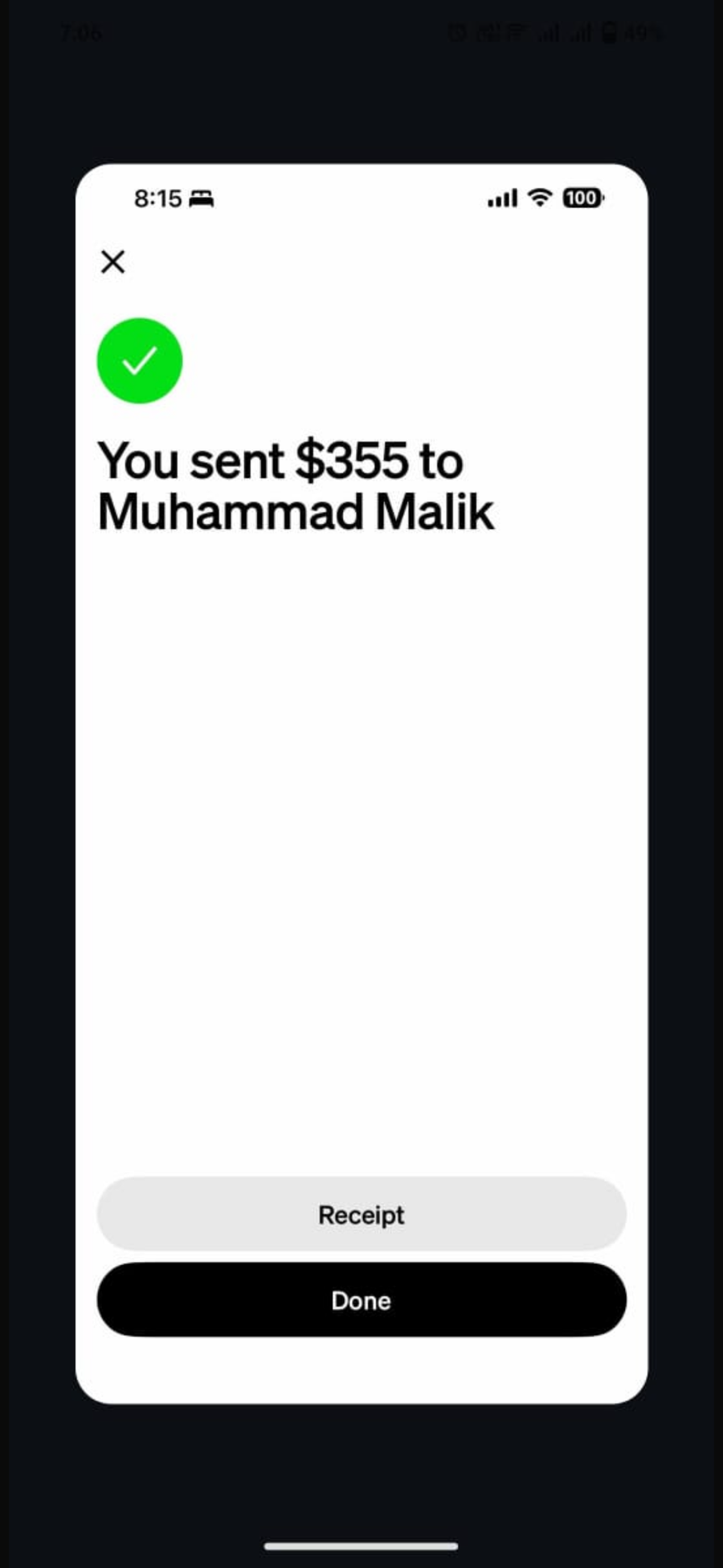 Payment proof screenshot