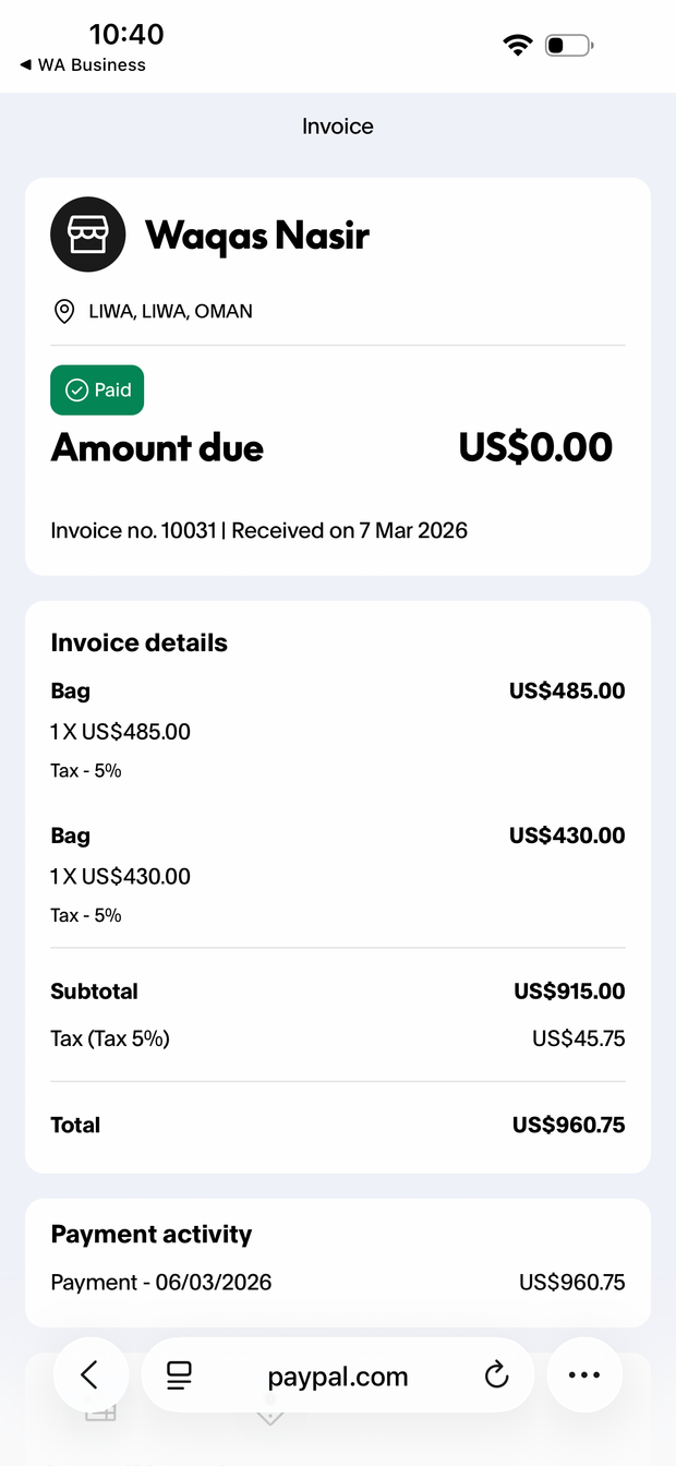 Payment proof screenshot