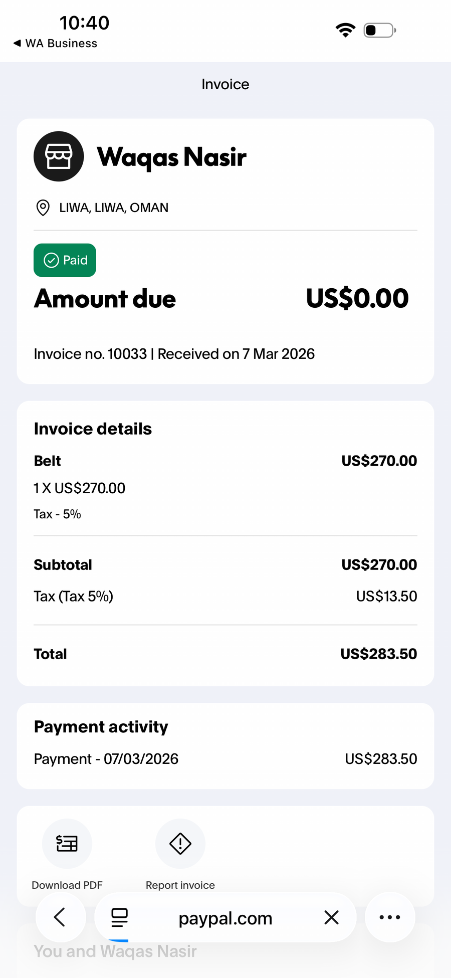 Payment proof screenshot