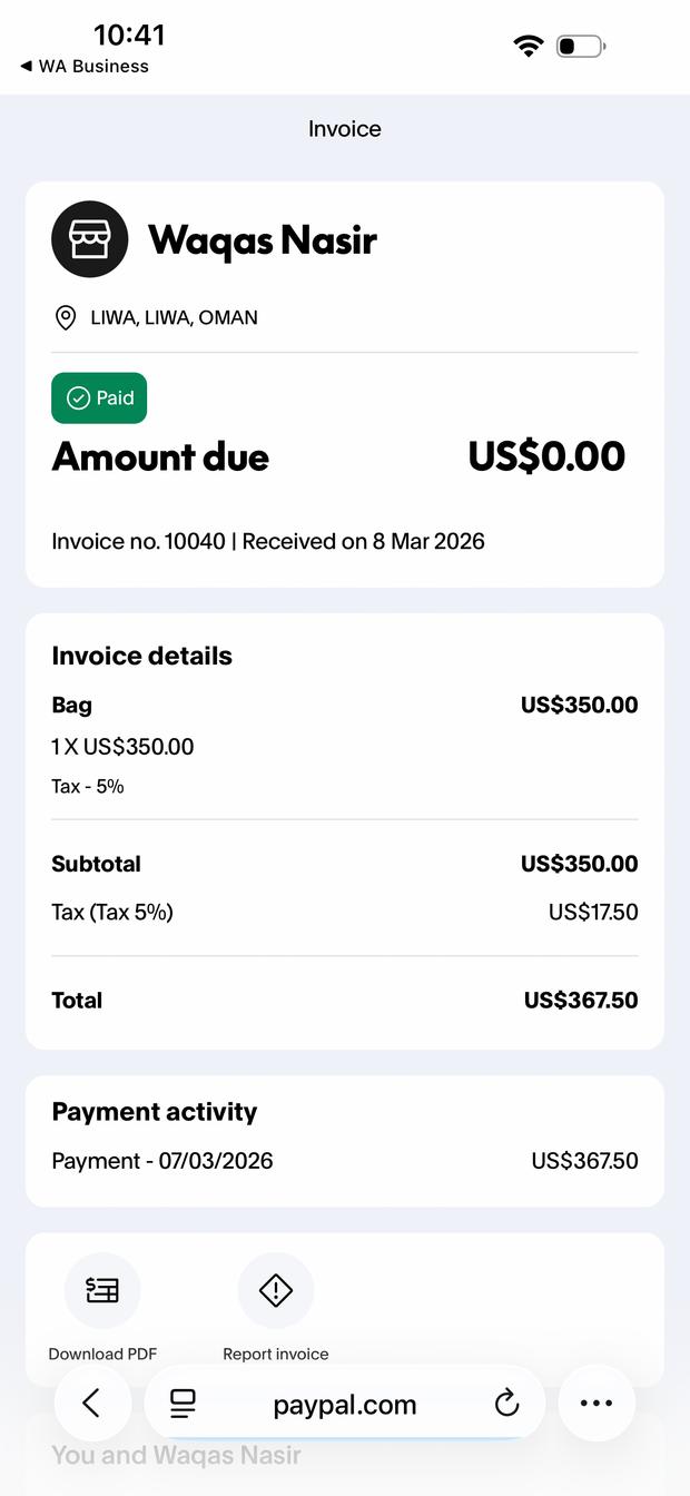 Payment proof screenshot