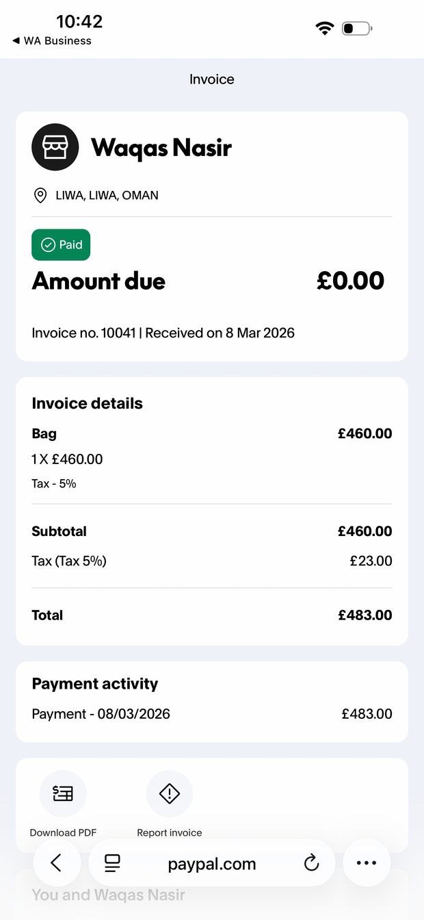 Payment proof screenshot