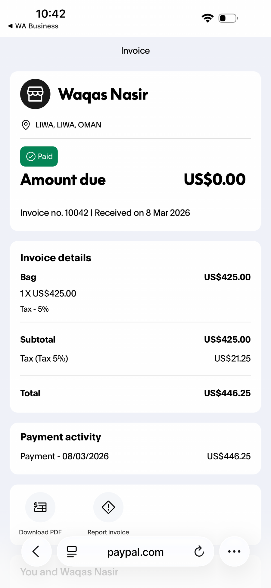 Payment proof screenshot
