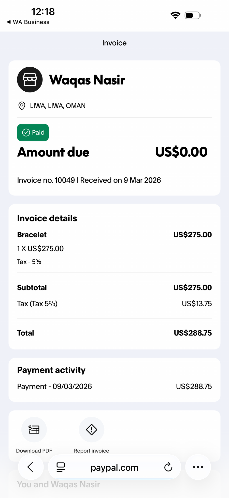 Payment proof screenshot