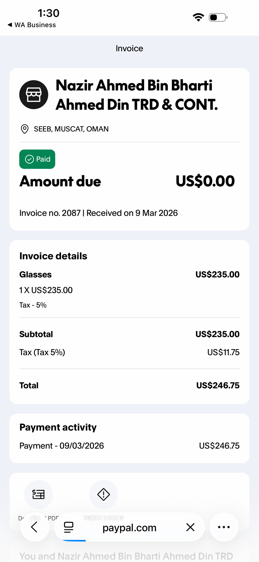 Payment proof screenshot