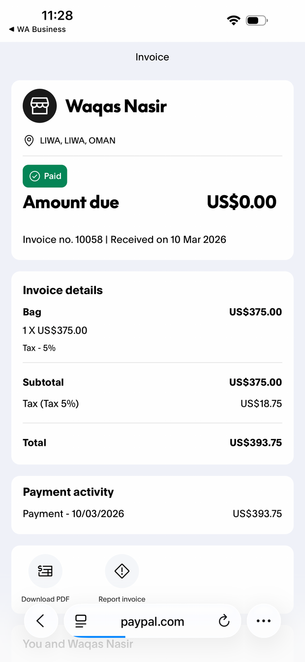 Payment proof screenshot