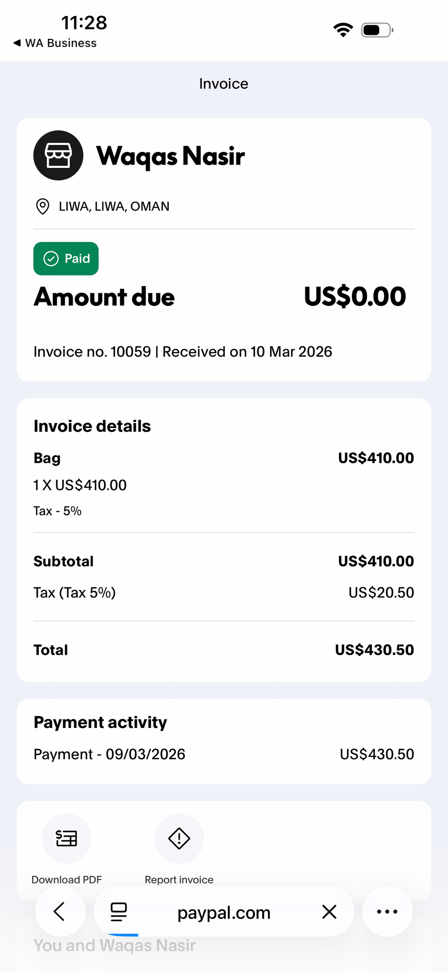 Payment proof screenshot