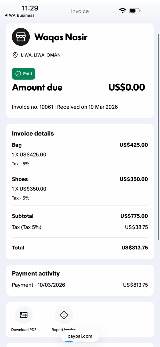 Payment proof screenshot