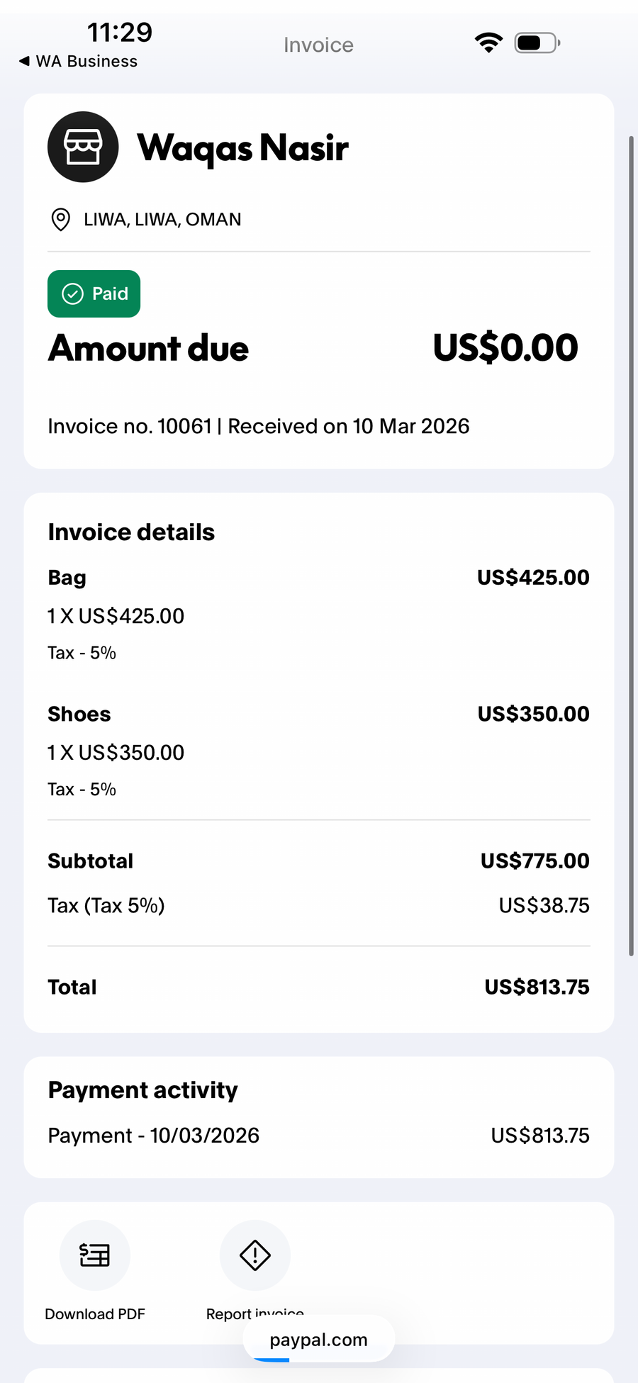 Payment proof screenshot