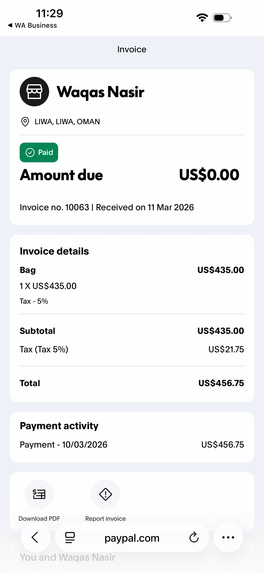Payment proof screenshot