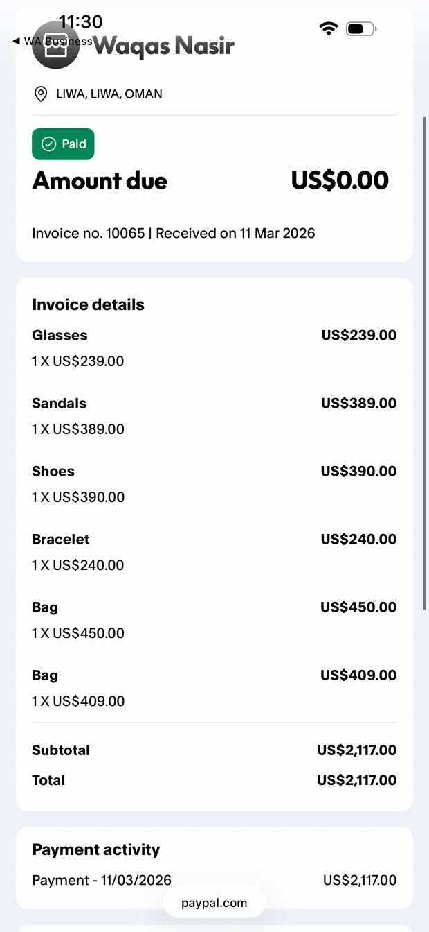 Payment proof screenshot