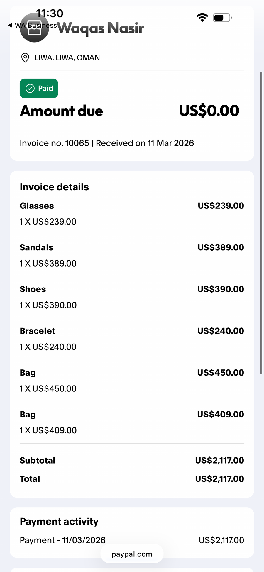 Payment proof screenshot