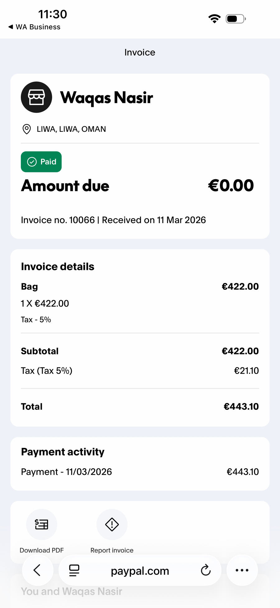 Payment proof screenshot