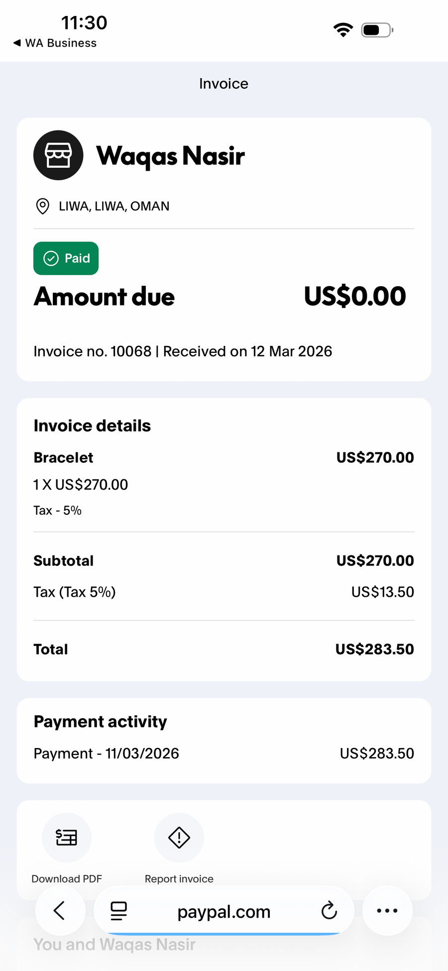 Payment proof screenshot