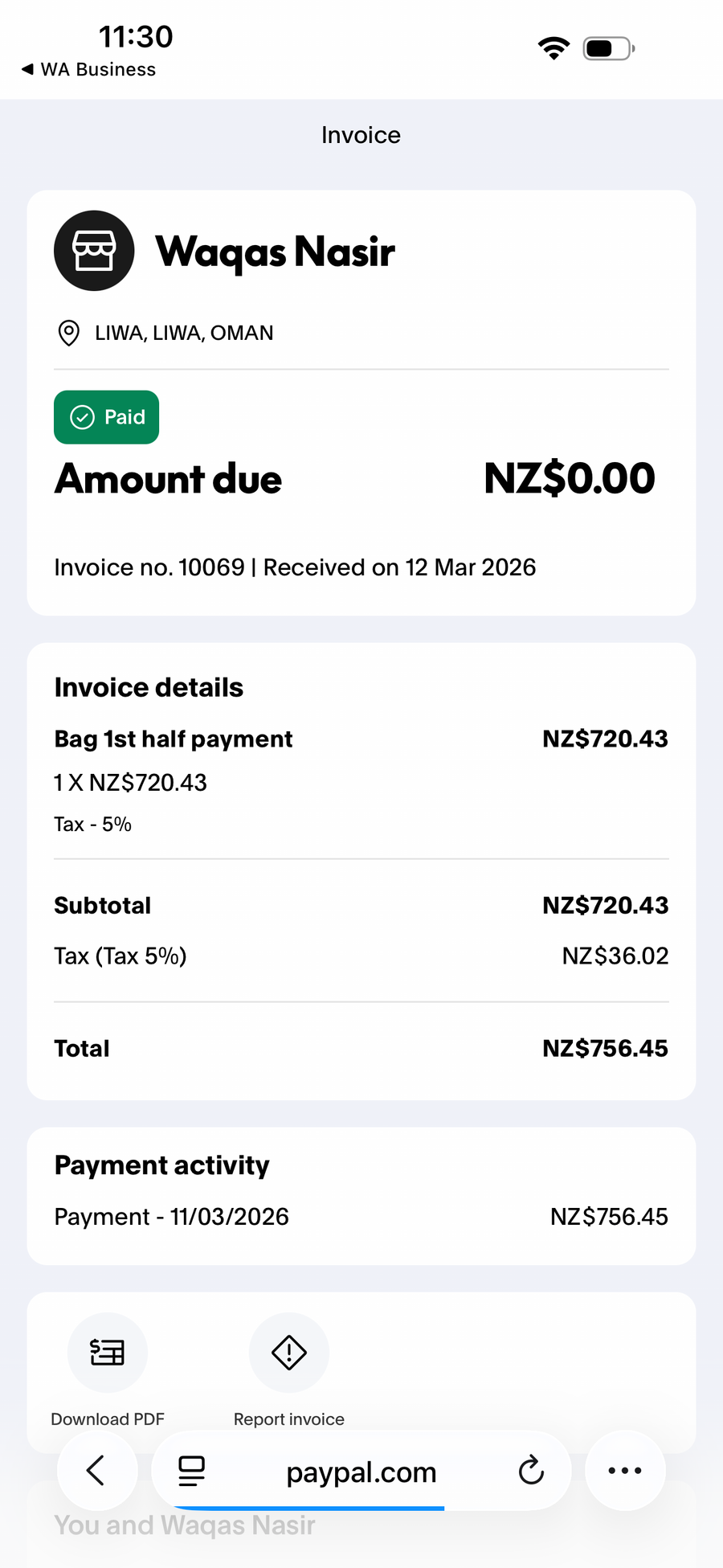 Payment proof screenshot