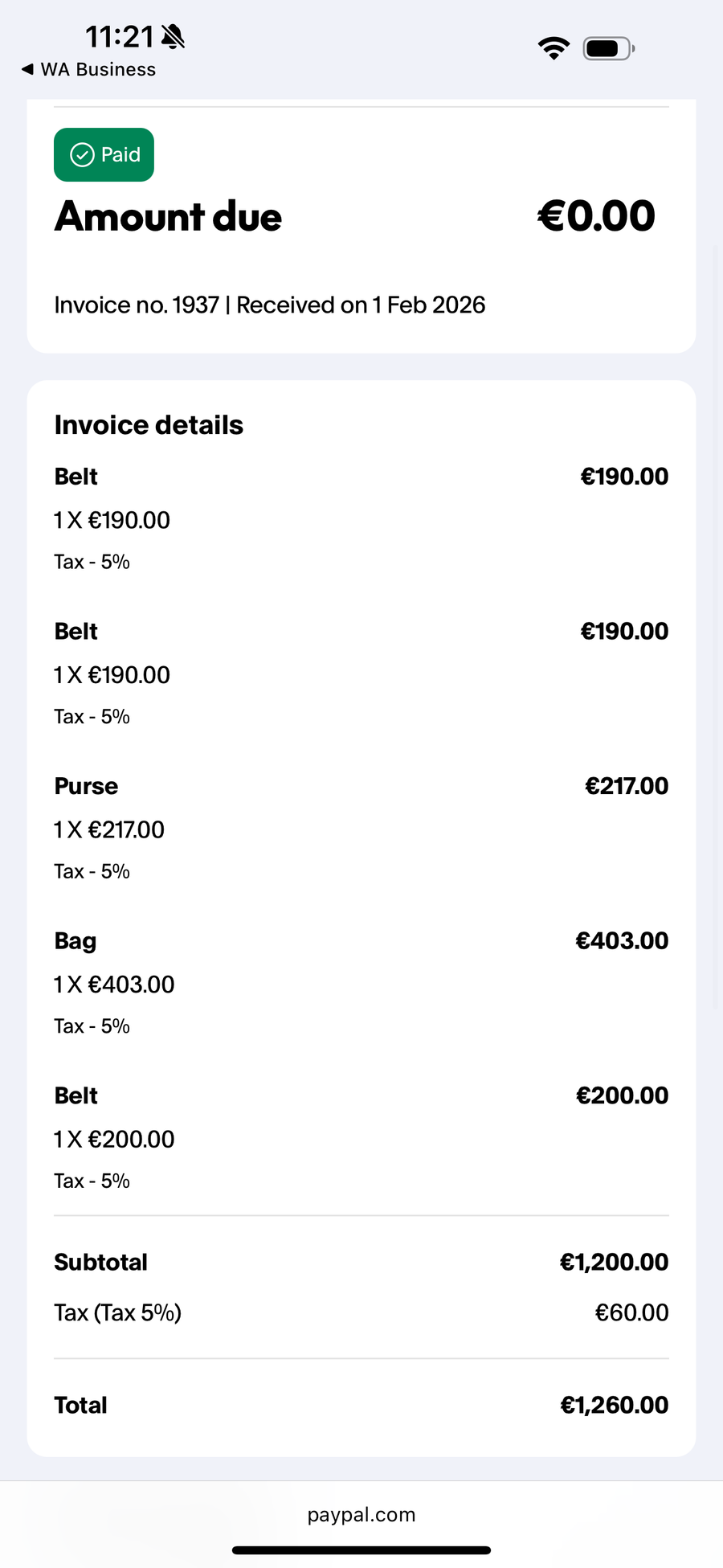 Payment proof screenshot