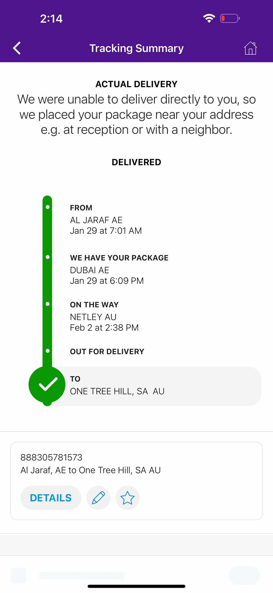 Delivery proof screenshot