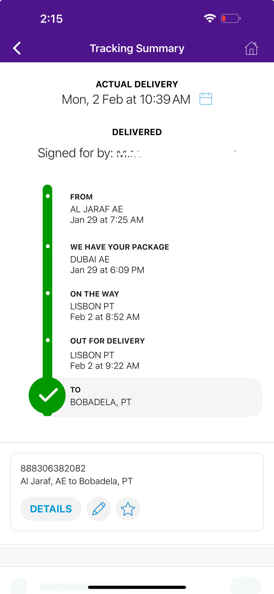 Delivery proof screenshot