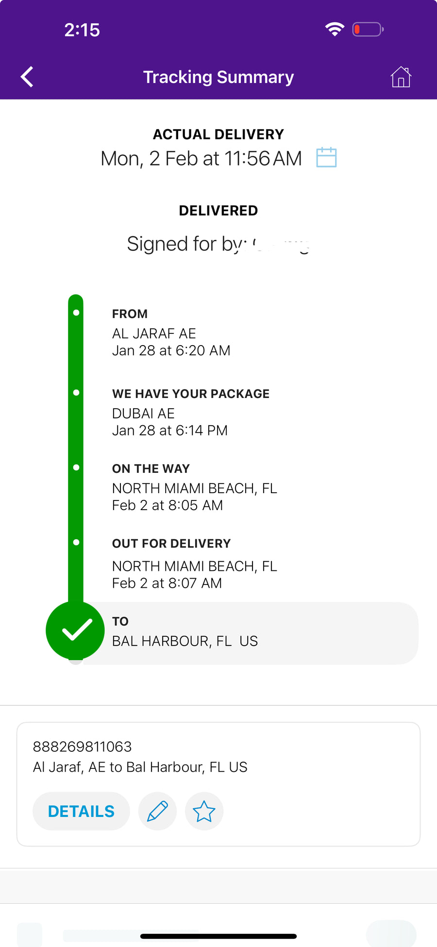 Delivery proof screenshot