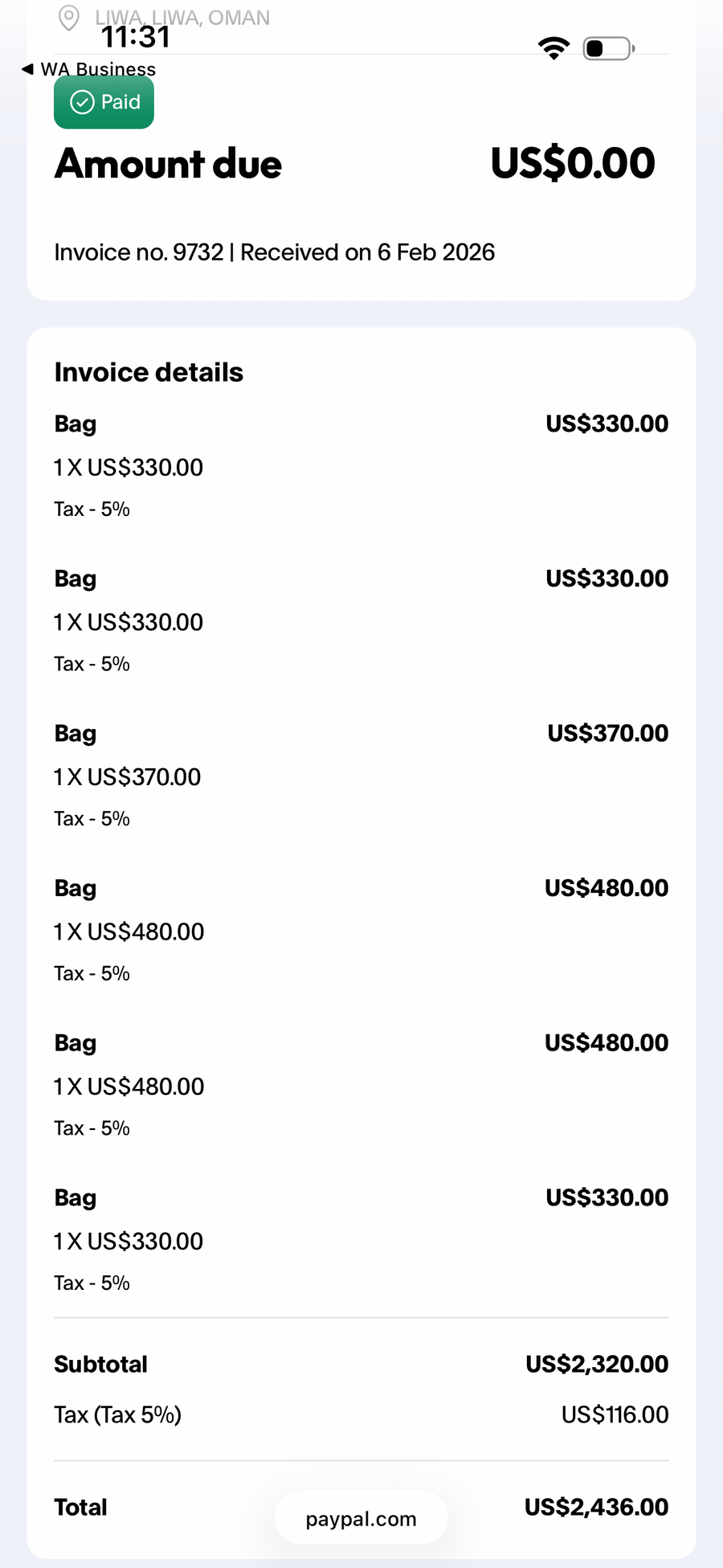 Payment proof screenshot