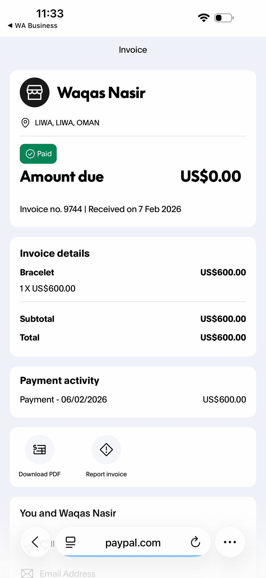 Payment proof screenshot