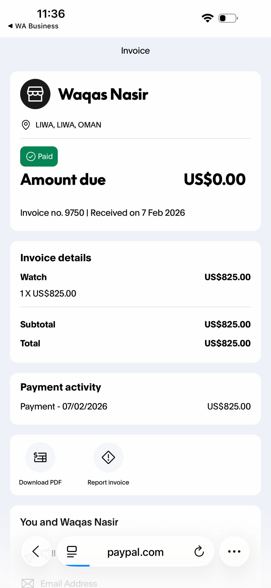 Payment proof screenshot