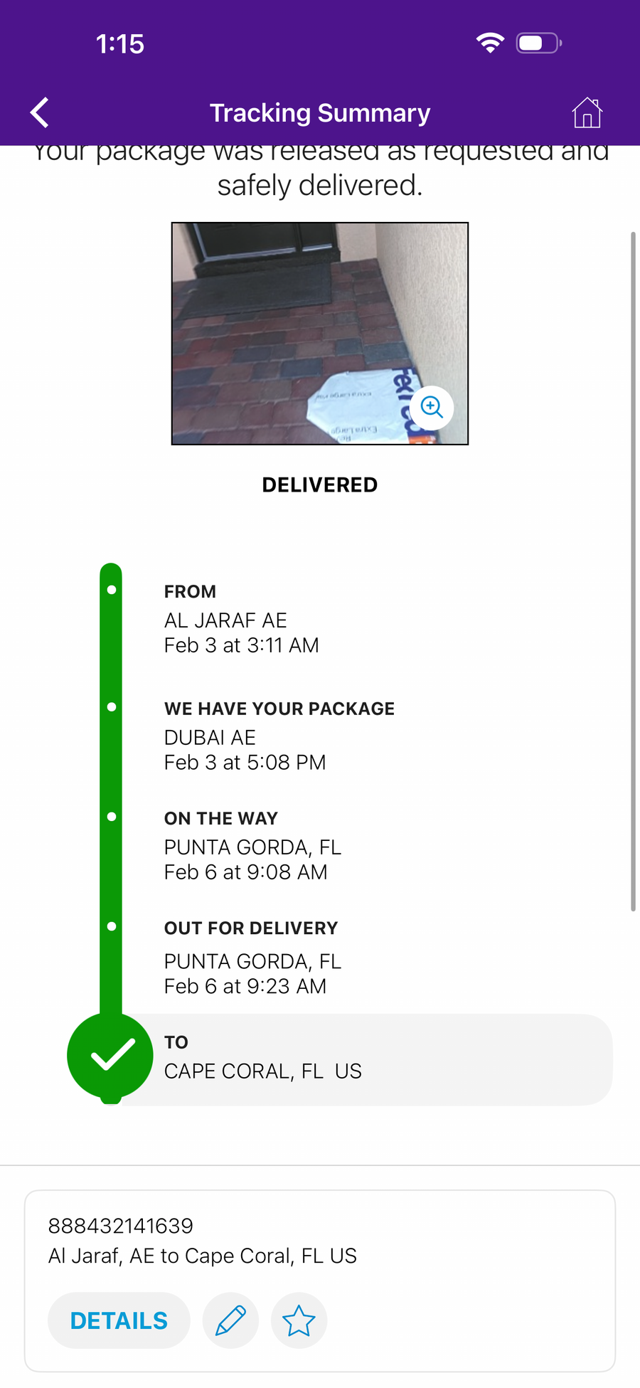 Delivery proof screenshot
