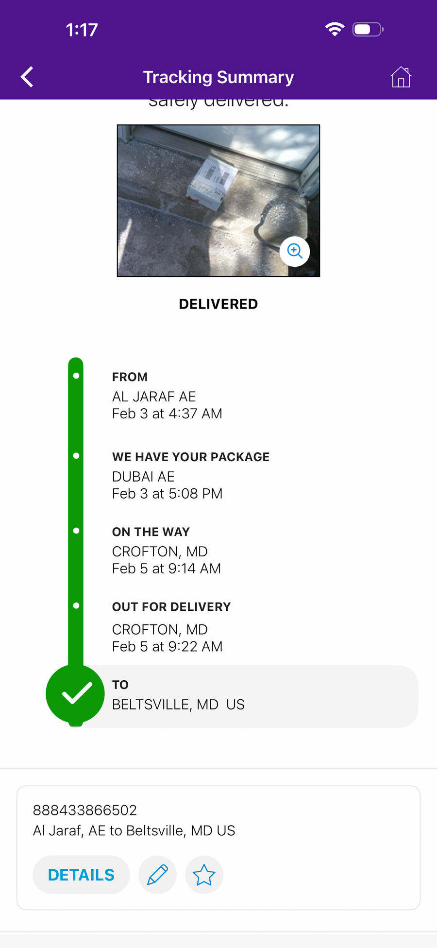 Delivery proof screenshot