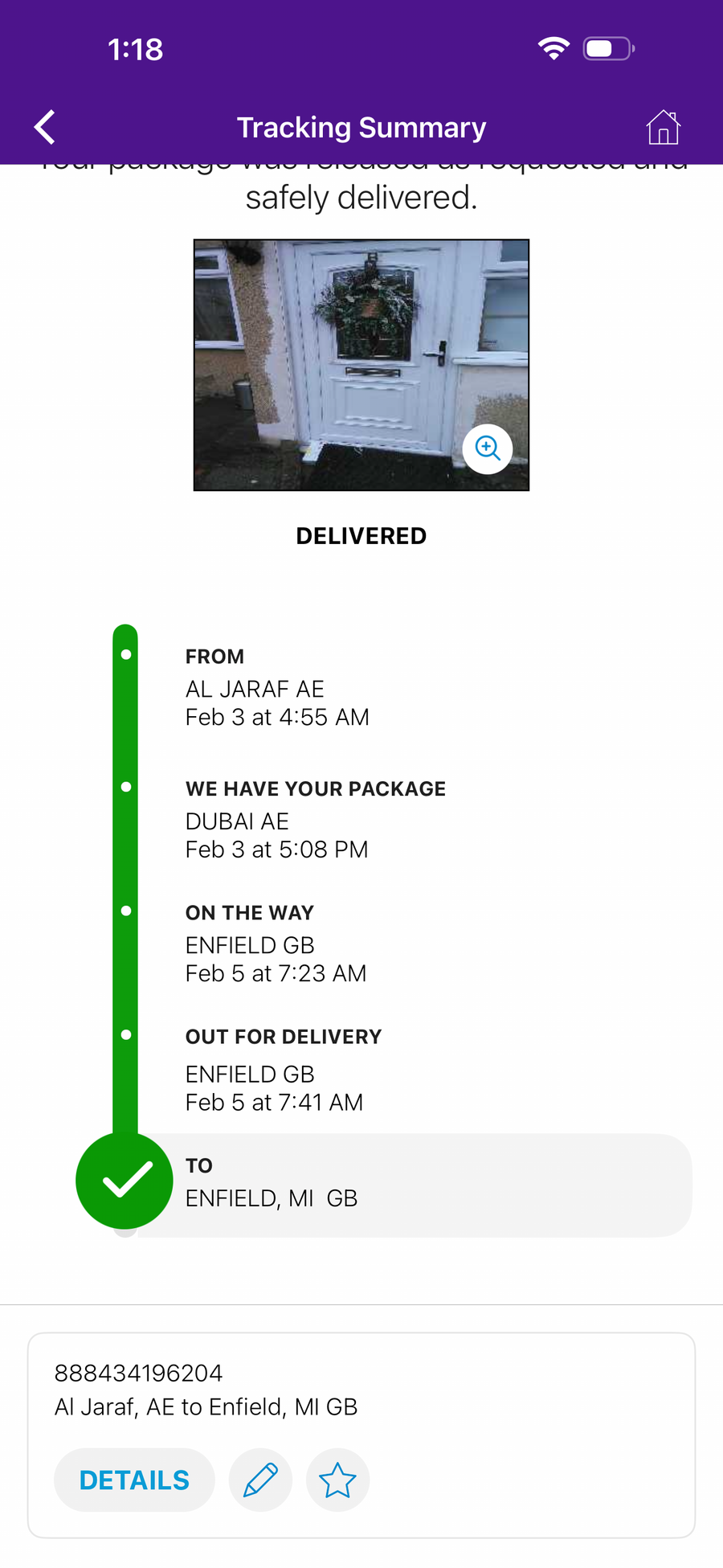 Delivery proof screenshot