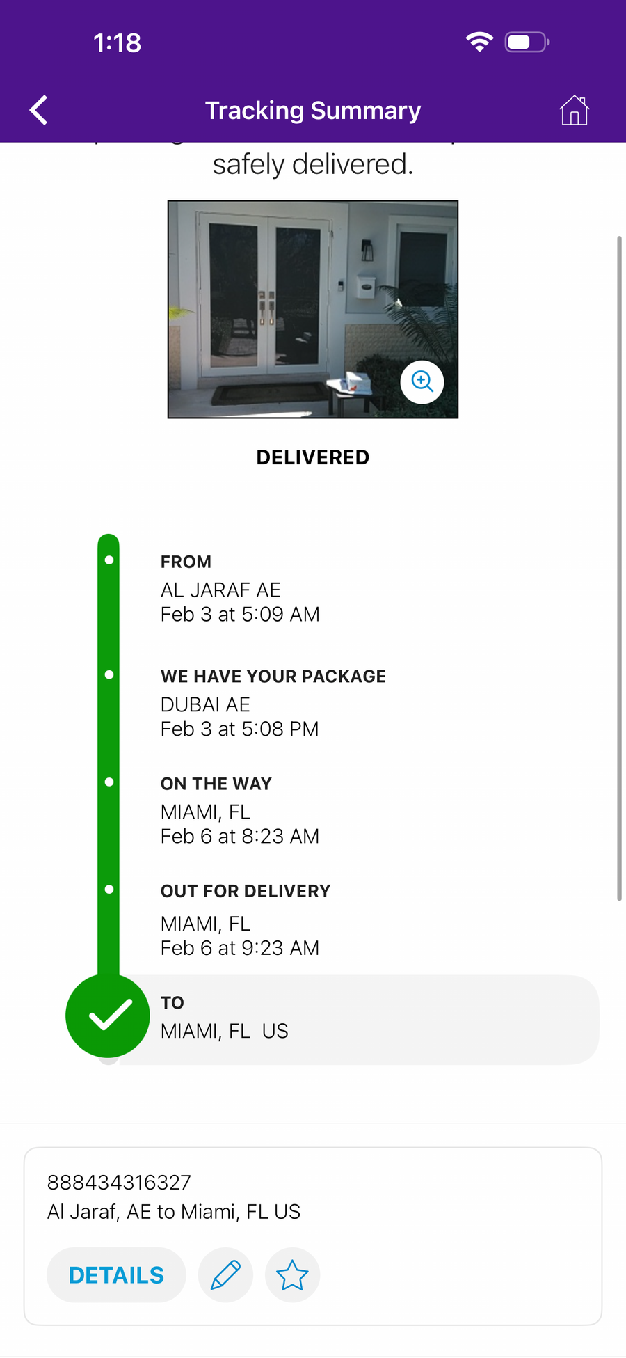 Delivery proof screenshot