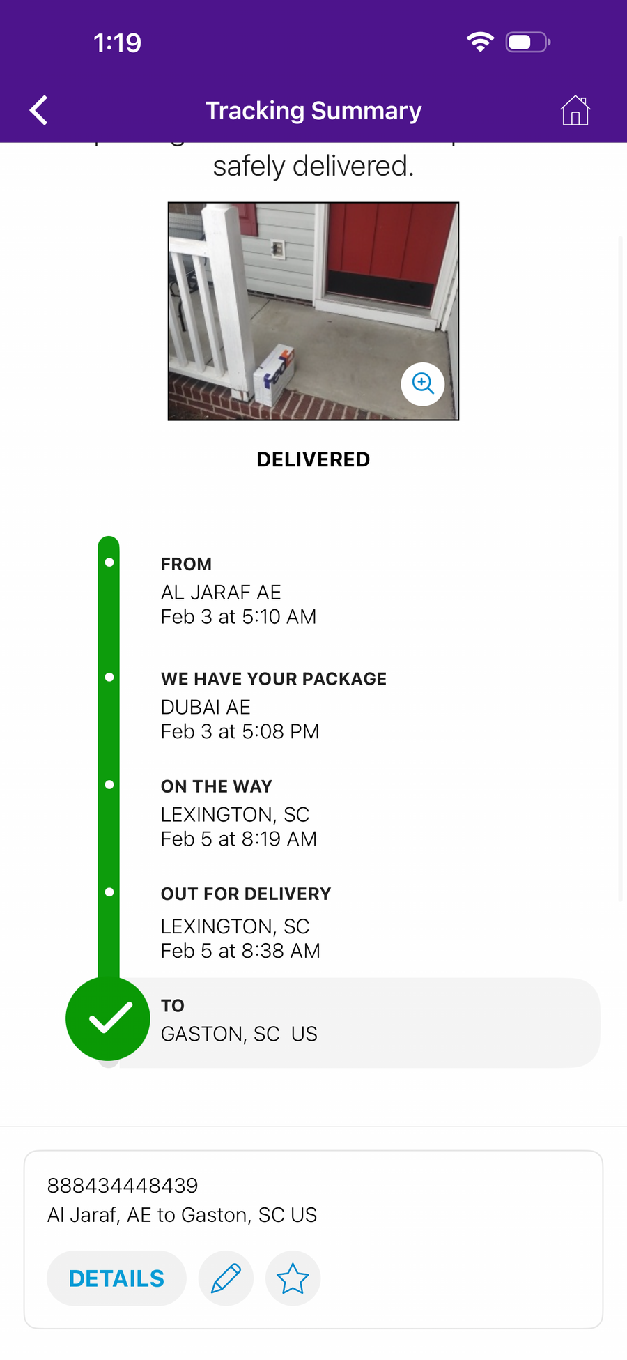 Delivery proof screenshot