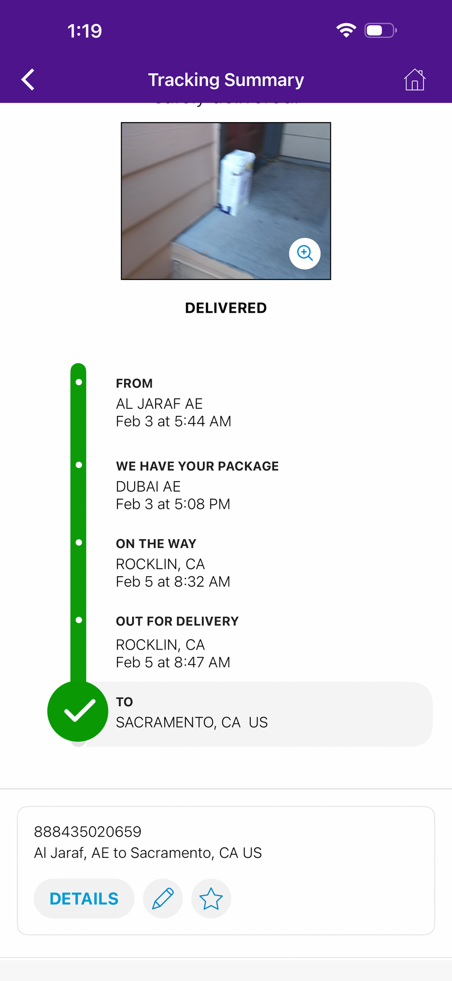 Delivery proof screenshot
