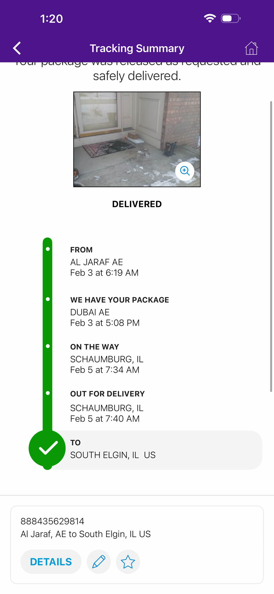 Delivery proof screenshot