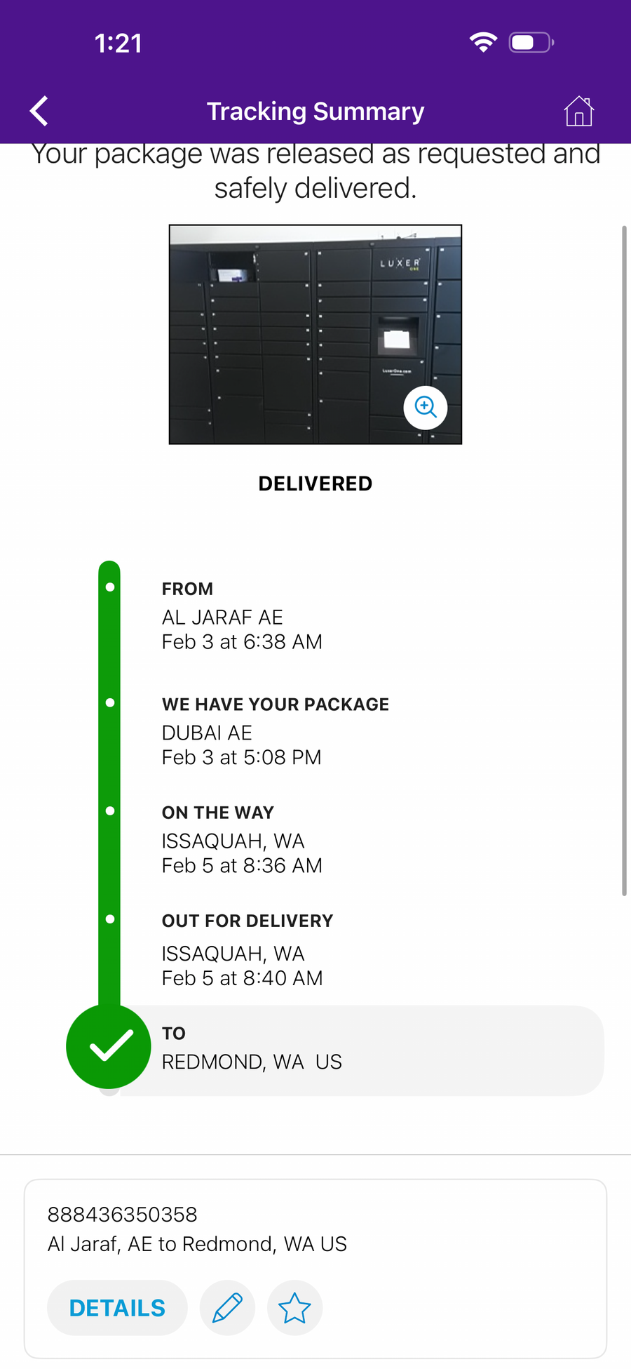 Delivery proof screenshot