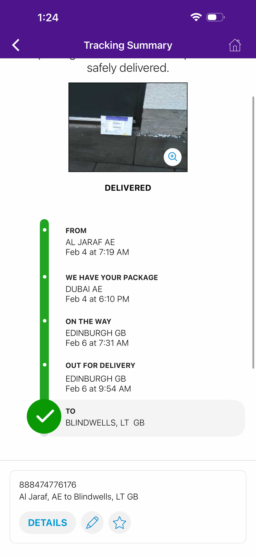 Delivery proof screenshot
