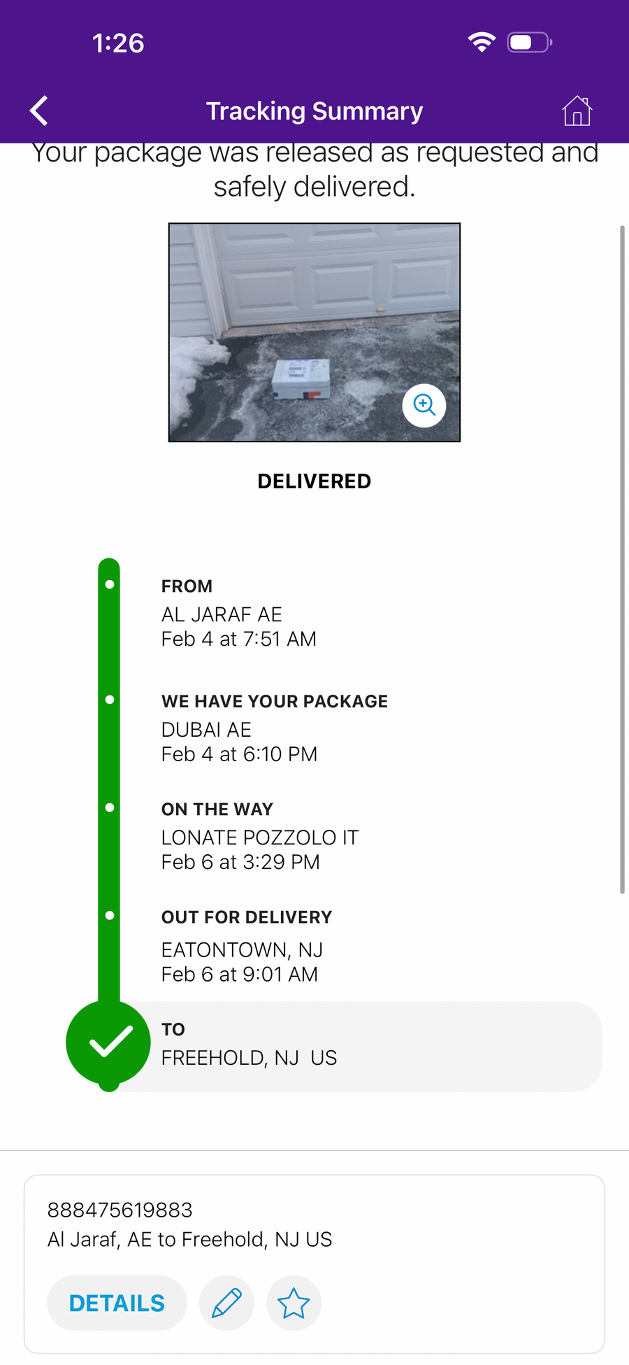 Delivery proof screenshot