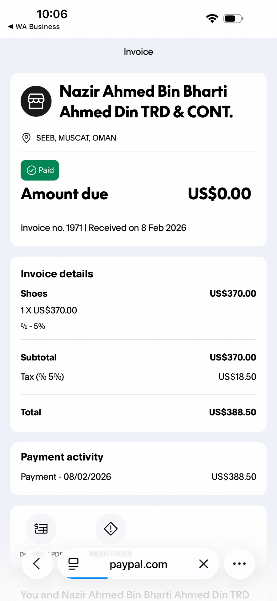 Payment proof screenshot